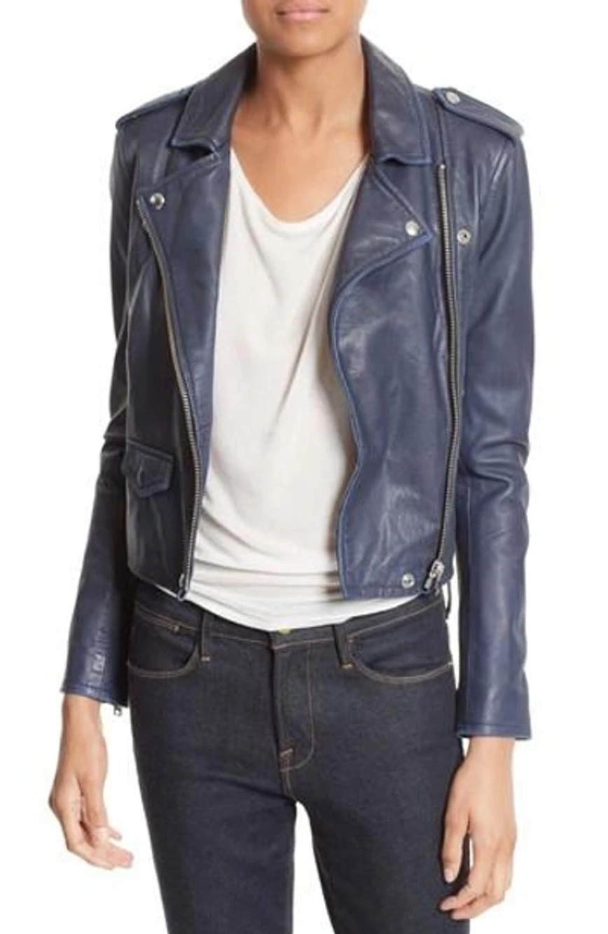Iro Sleek Navy Biker Jacket Size XS